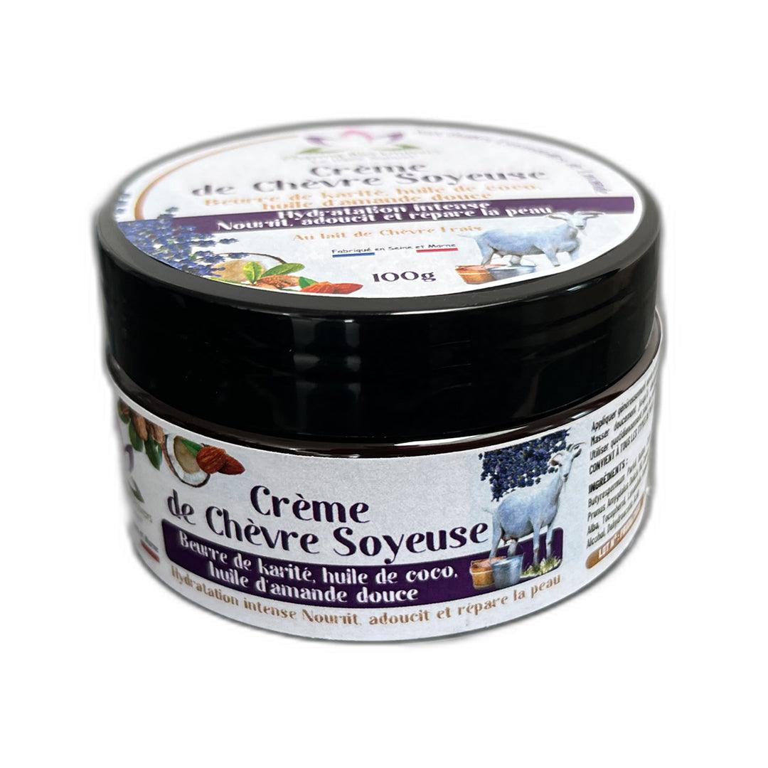 Savon artisanal naturel au lait de chèvre, hydratant et doux pour la peau, 150g, couleur crème, emballé dans du papier kraft écologique, texture visible et lisse